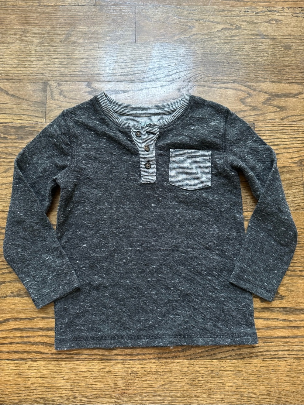Cat & Jack Long Sleeve Henley Pocket Tee Gray Black Striped Trim Boys Size 5T